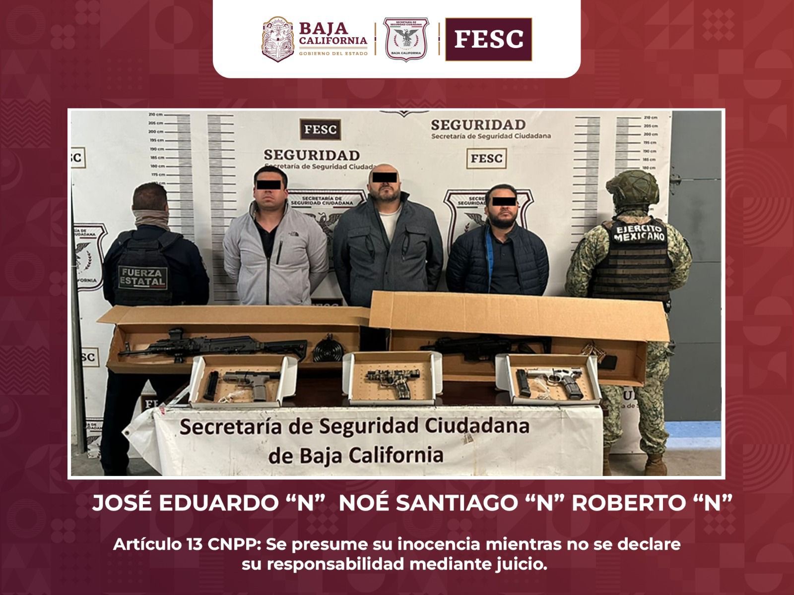 Detiene FESC a tres con armas en Rosarito