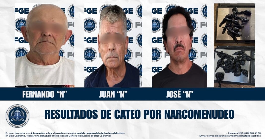 FGE detiene a tres hombres y asegura droga en Ensenada