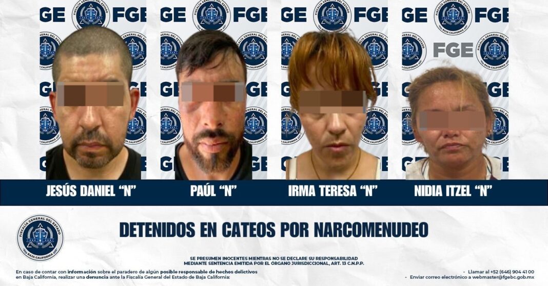 Detiene FGE a cuatro narcomenudistas tras cateos