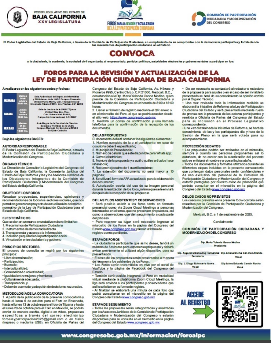 Lanzan convocatoria para realización de foros para la revisión de ley de participación ciudadana