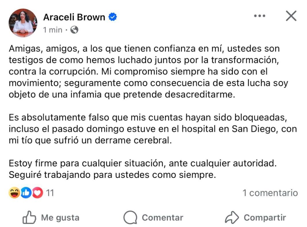 Niega Brown que cuentas estén congeladas; “soy víctima de campaña de desprestigio”