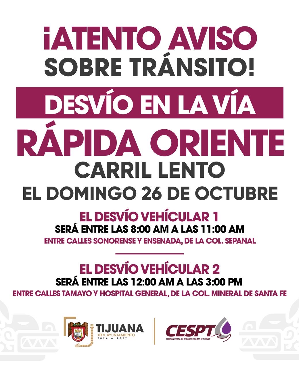 Anuncian cierres parciales en tramos de la Vía Rápida Oriente