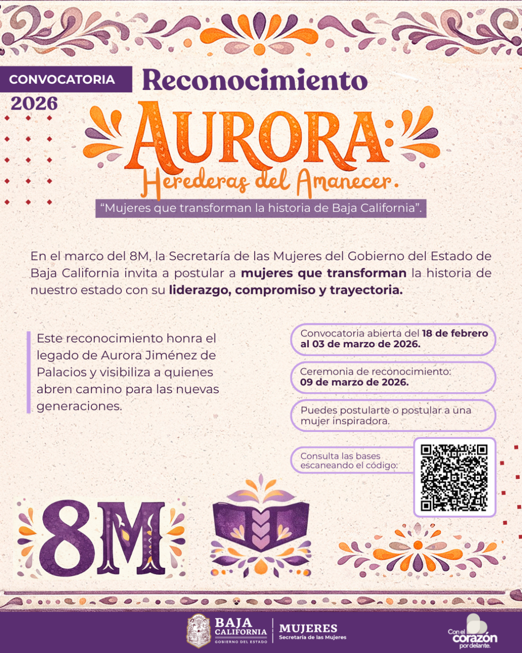 Lanzan convocatoria “Aurora, Herederas del Amanecer” para reconocer a mujeres que transforman BC