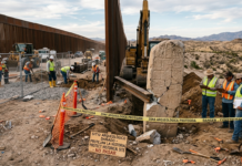 Construcción de muro daña monolito y zona arqueológica entre EU y México